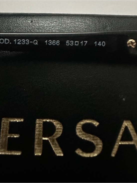 Versace Black Frame Sunglasses with Dark Lenses and Gold Accents